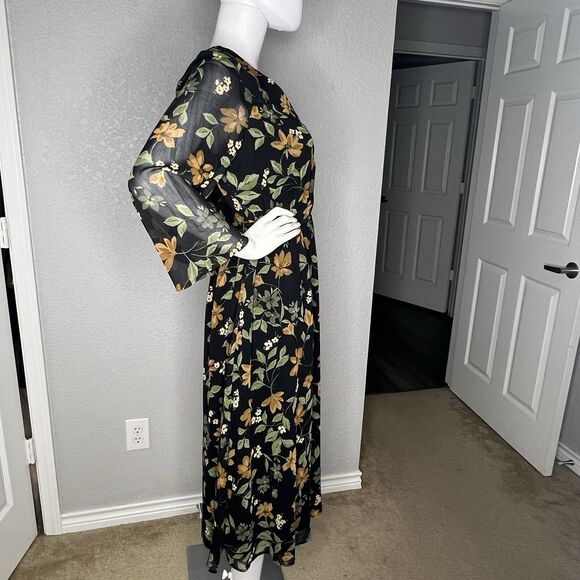 NWT CALVIN KLEIN Chiffon Midi Dress Dark Floral Fairy Grunge Woodland  Size 4 - Picture 6 of 9